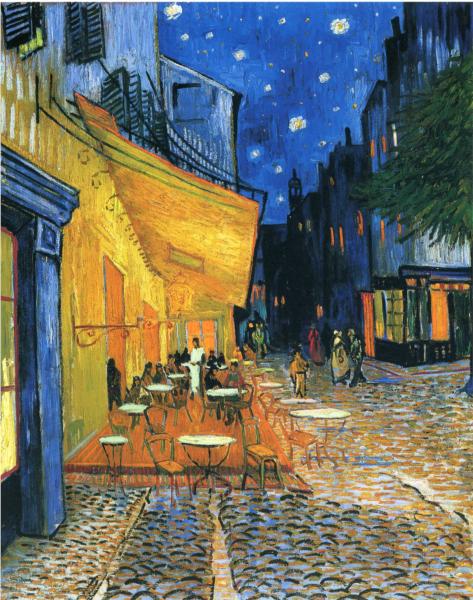 Cafe Terrace, Place du Forum, Arles. Vincent van Gogh. Via Wiki Paintings.